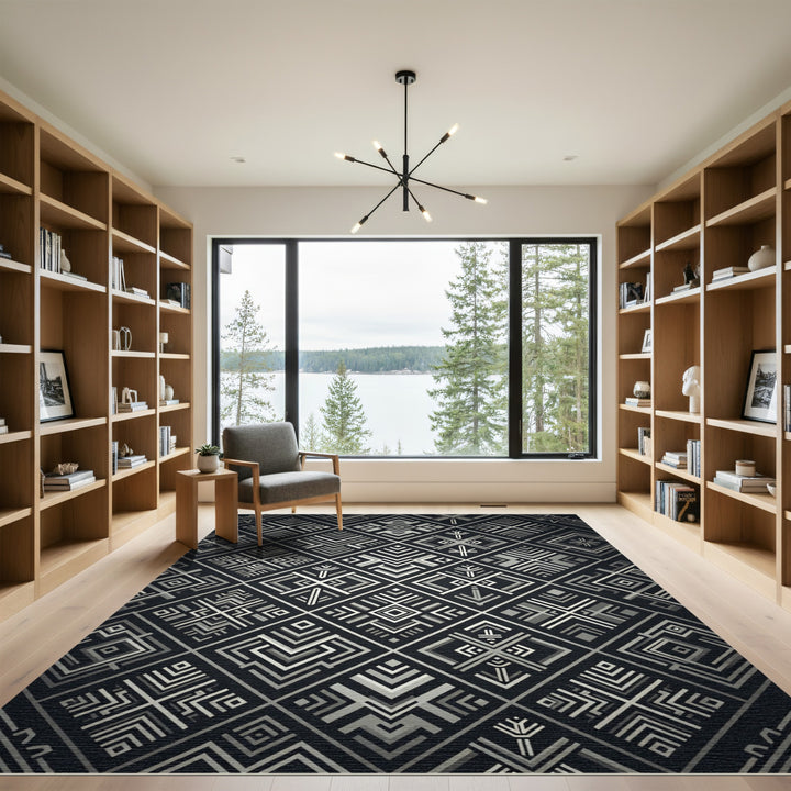 Art Deco Silver Geometric Diamond Rug