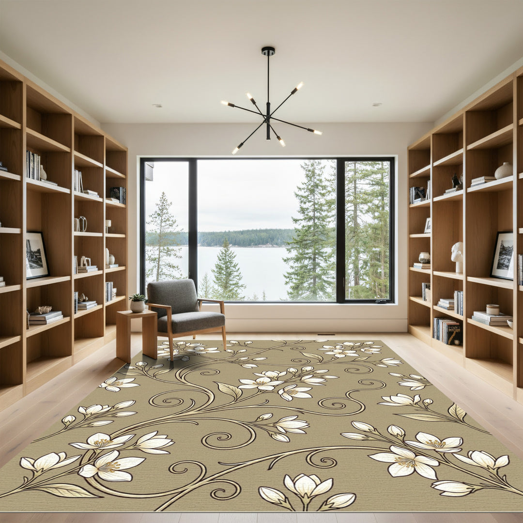 Elegant Jasmine Vines Swirls Rug