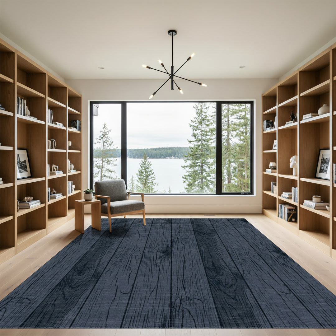 Dark Navy Wood Grain Texture Rug