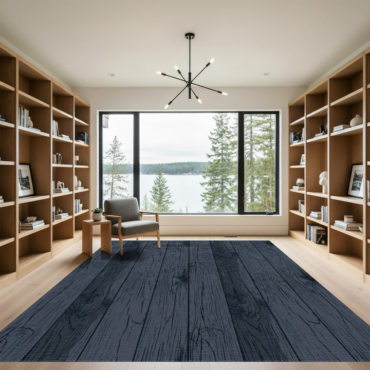 Dark Navy Wood Grain Texture Rug