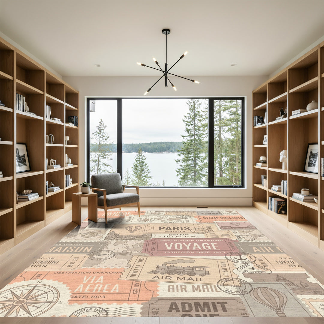 Global Voyage Stamp Collector Travel Collage Rug