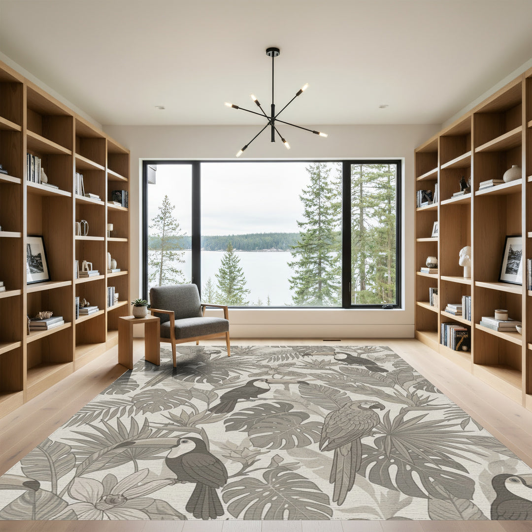 Taupe Tropical Toucans and Macaws Rug