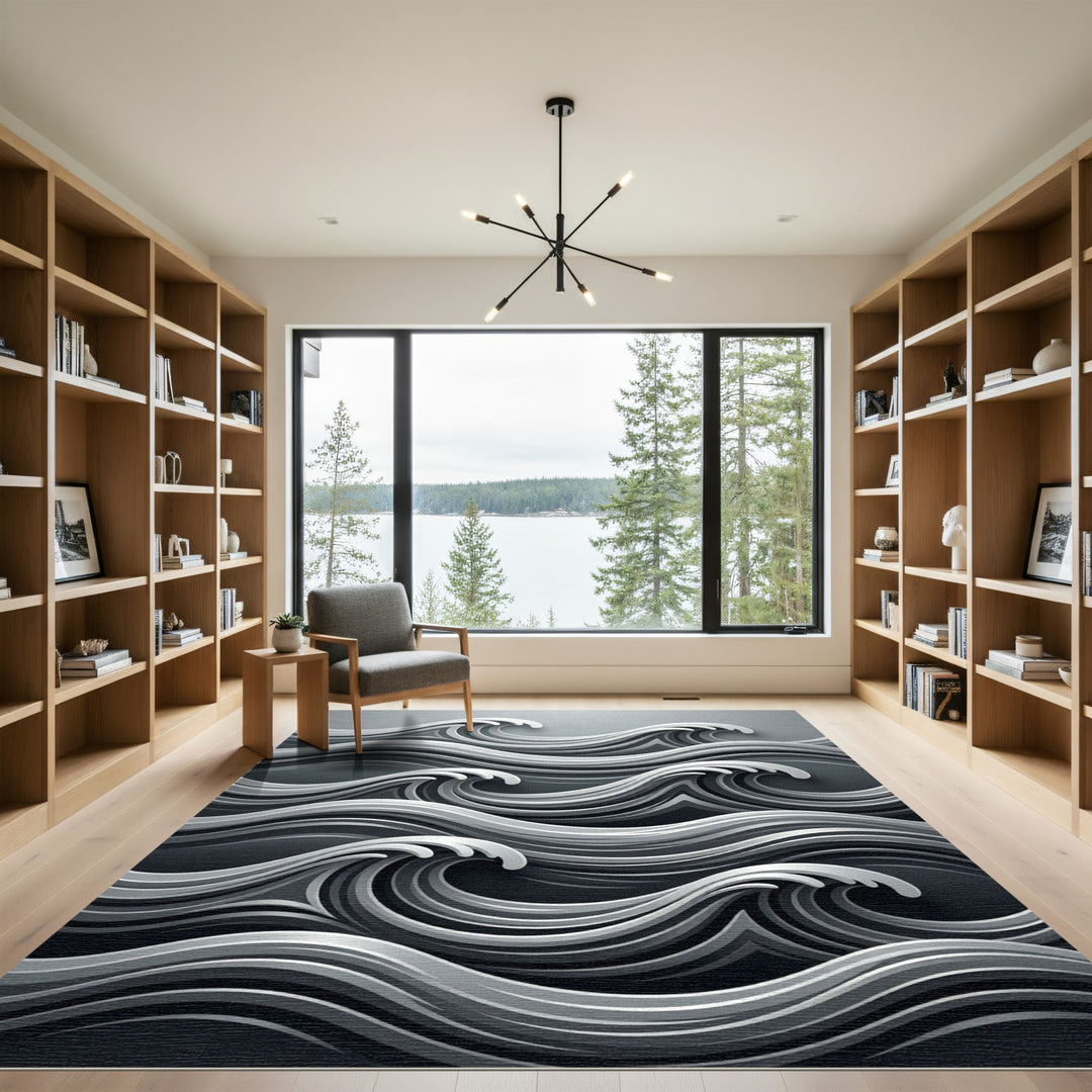 Abstract Monochrome Swirl Wave Rug