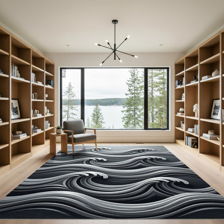 Abstract Monochrome Swirl Wave Rug