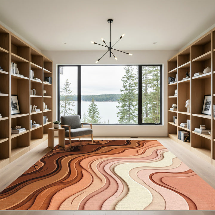 Earthy Tones Layered Wave Abstract Rug