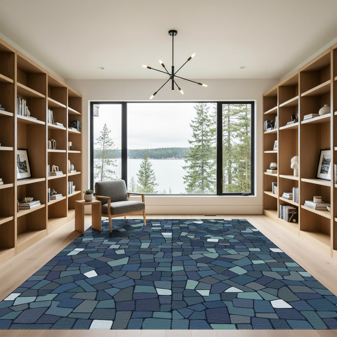 Deep Teal Irregular Stone Mosaic Rug