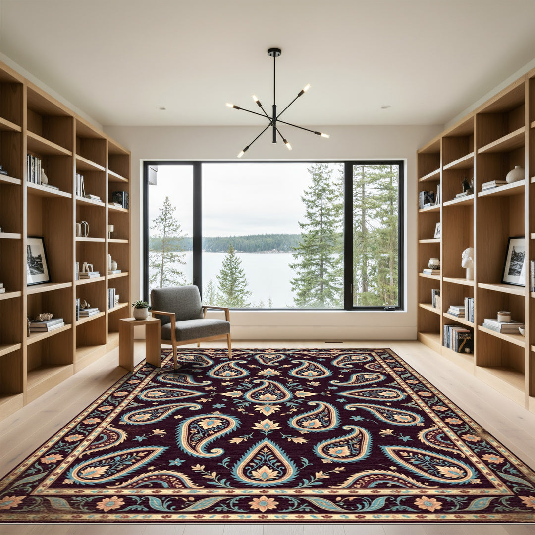 Elegant Teal Paisley Floral Rug