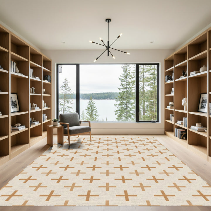 Neutral Beige Cross Repeat Rug