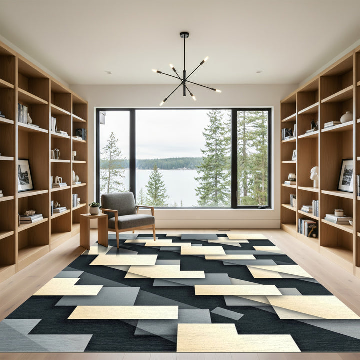 Modern Ivory Gray Geometric Overlap Rug