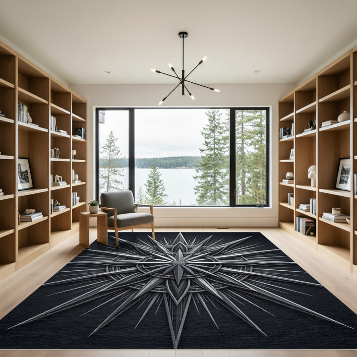 Ornate Silver Sunburst Compass Rug