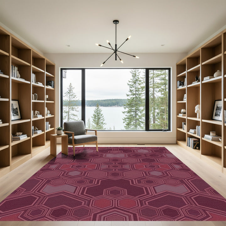 Burgundy Geometric Hexagon Tessellation Rug