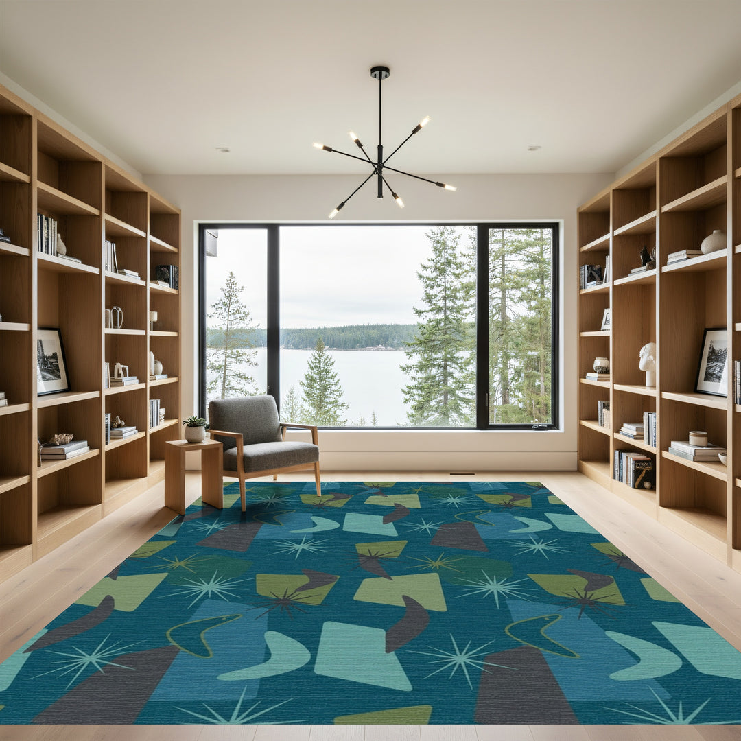 Mid Century Atomic Starburst Shapes Rug