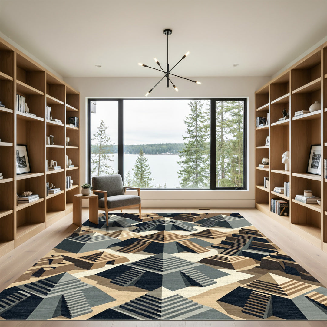 Geometric Stepped Pyramid Composition Rug