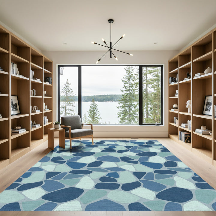 Oceanic Blue Irregular Stone Mosaic Rug