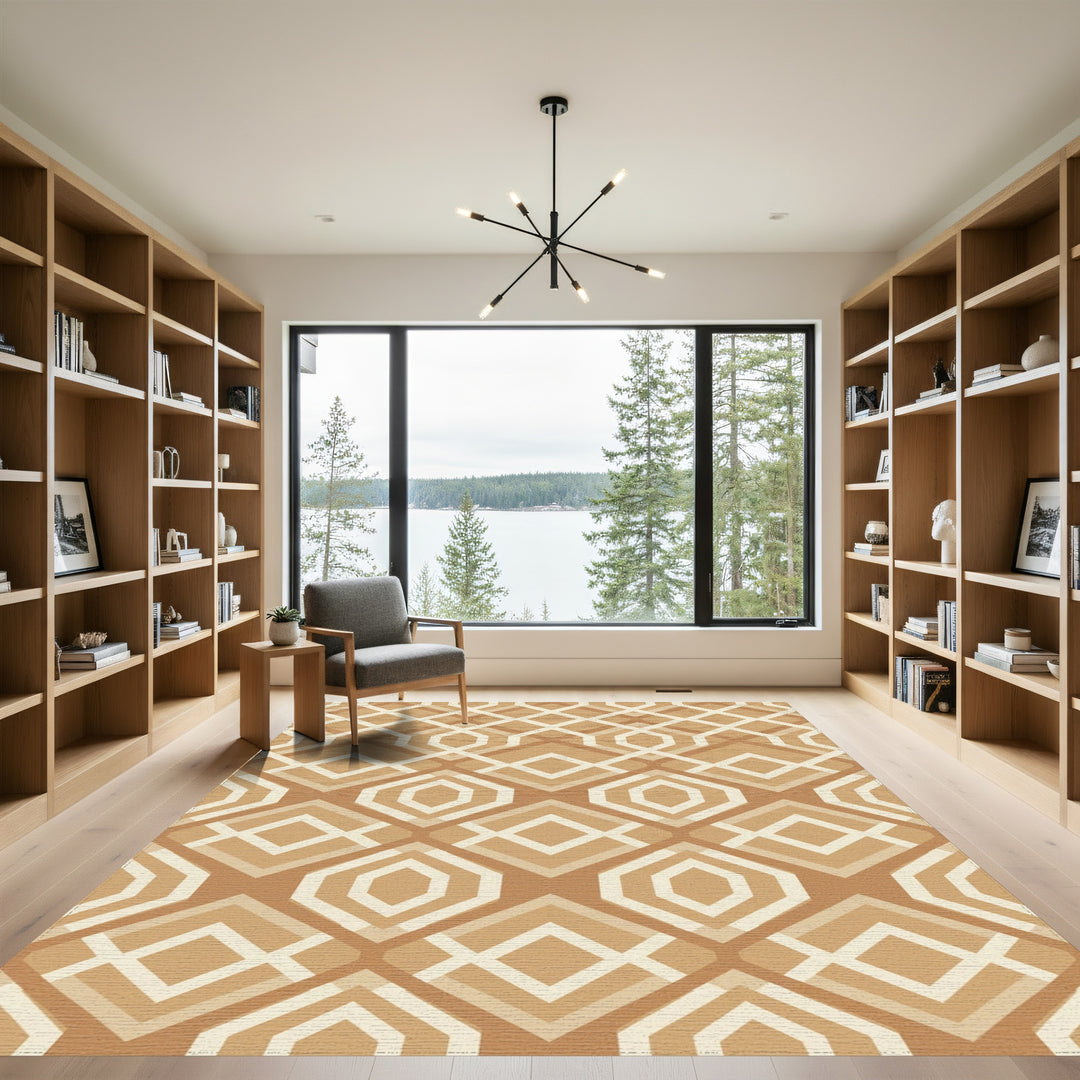 Warm Neutral Geometric Art Deco Rug