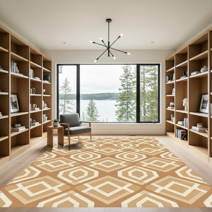 Warm Neutral Geometric Art Deco Rug