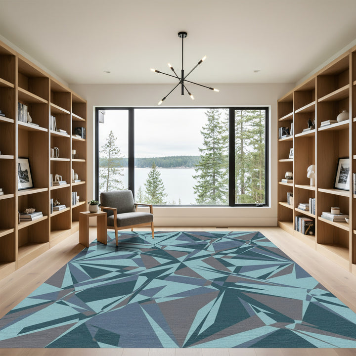 Cool Blue Geometric Facet Rug