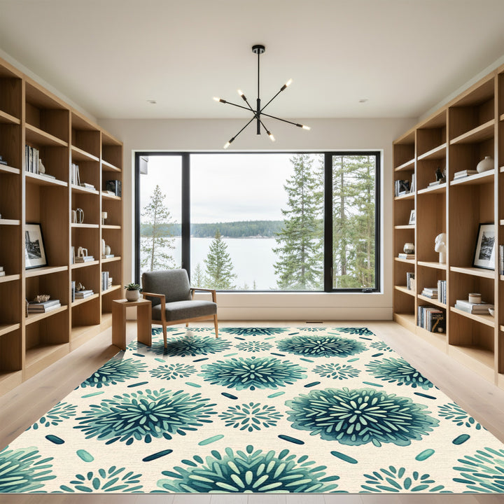 Teal Teal Floral Starburst Rug