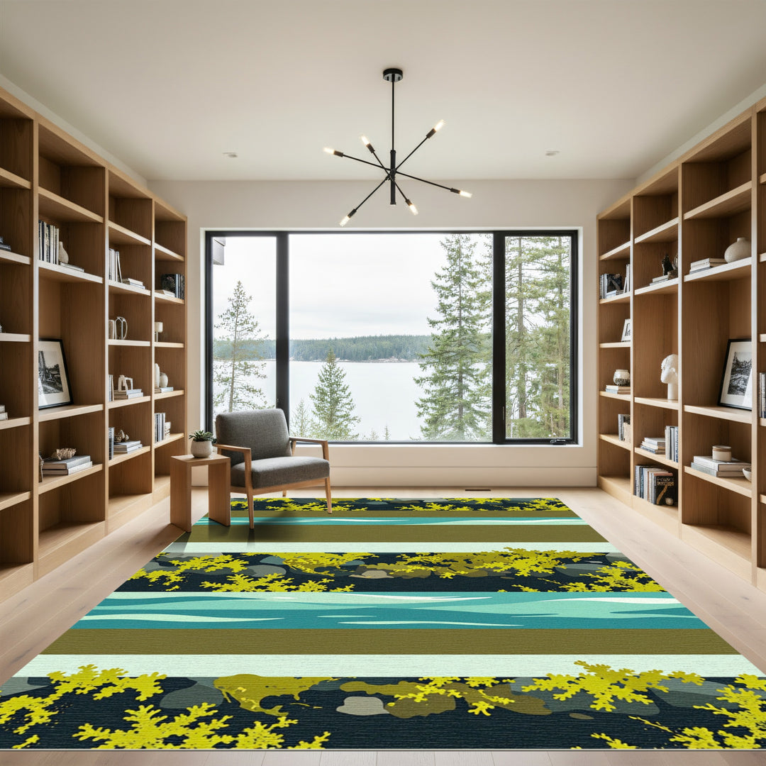 Abstract Yellow Green Water Stripes Rug