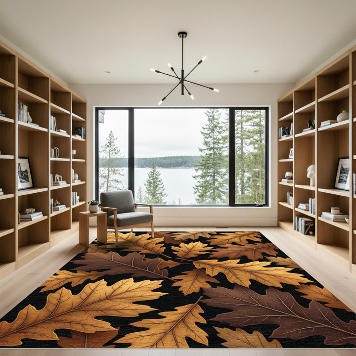 Autumn Oak Leaves Brown and Gold Rug