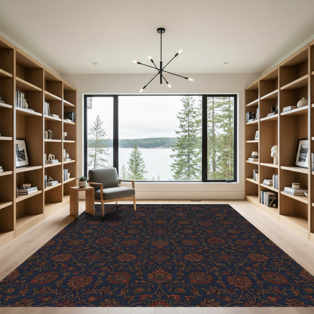 Deep Blue Floral Court Rug
