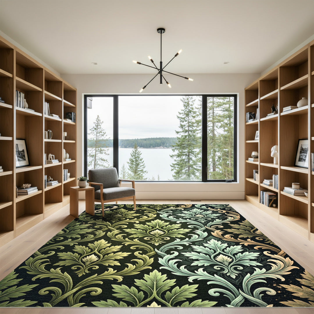 Elegant Verdant Baroque Floral Rug
