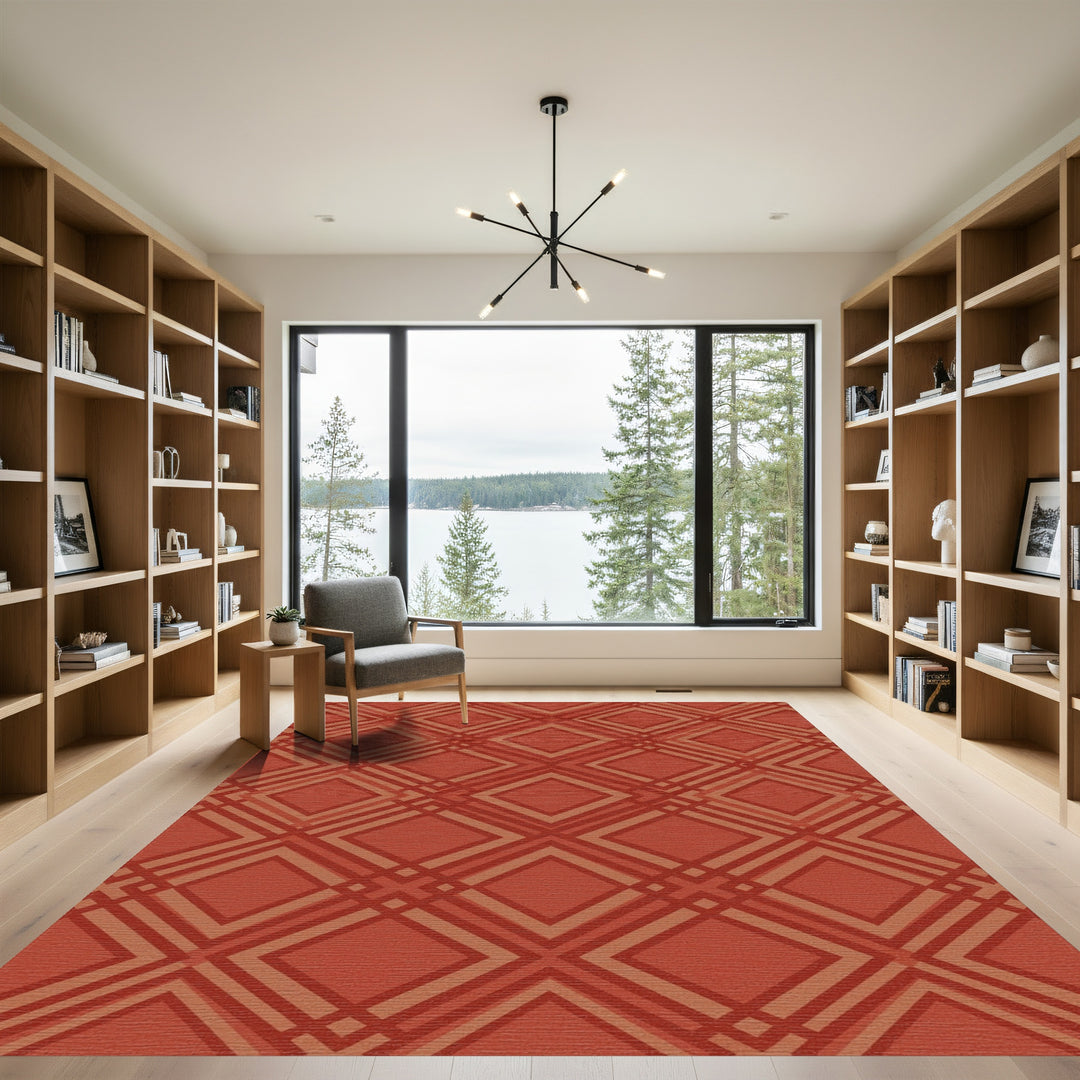 Terracotta Geometric Intersecting Diamond Rug