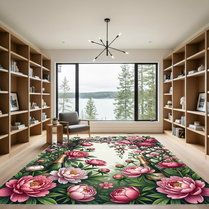 Pink Peony Arch Champagne Beverage Rug