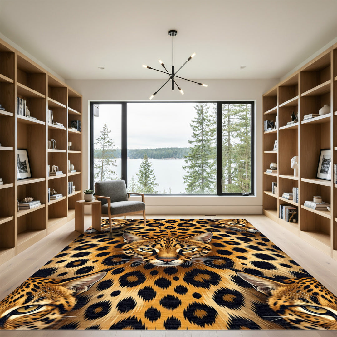 Fierce Leopard Spots Feline Face Rug