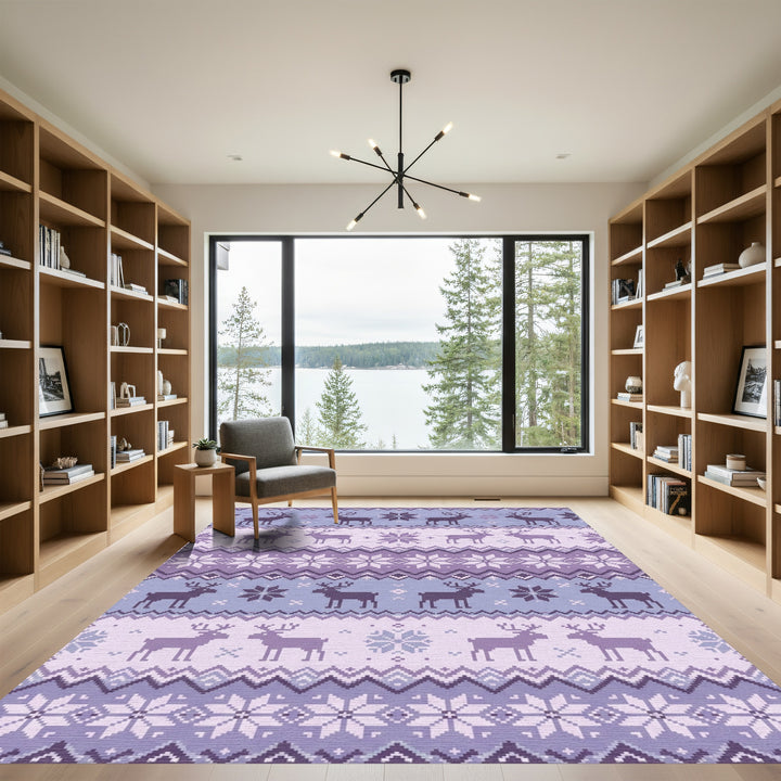 Purple Reindeer Snowflake Nordic Knit Rug