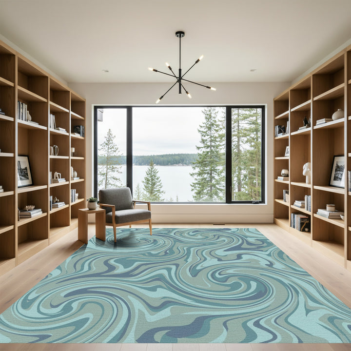 Cool Blue Swirl Marble Rug