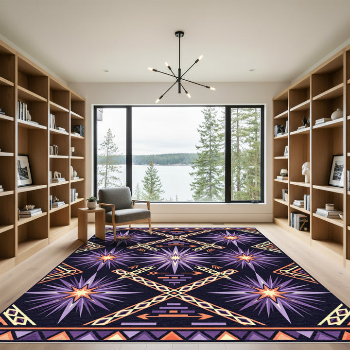 Purple Orange Starburst Geometric Rug