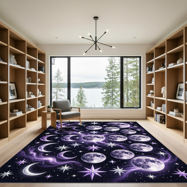 Celestial Purple Moon Starry Night Rug