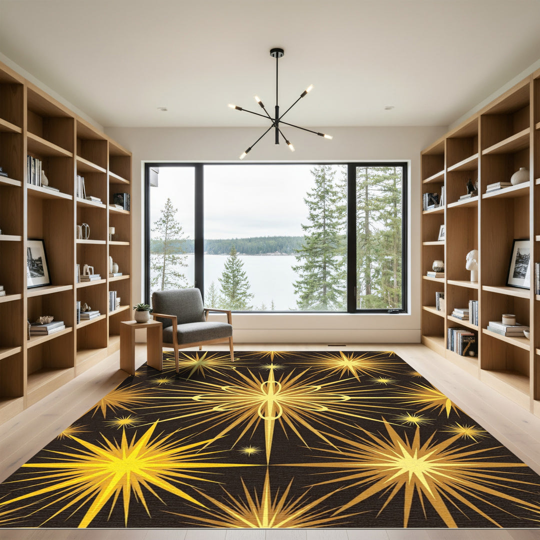 Golden Starburst Abstract Art Rug