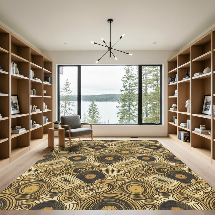 Golden Cassette Tape Vinyl Waves Rug