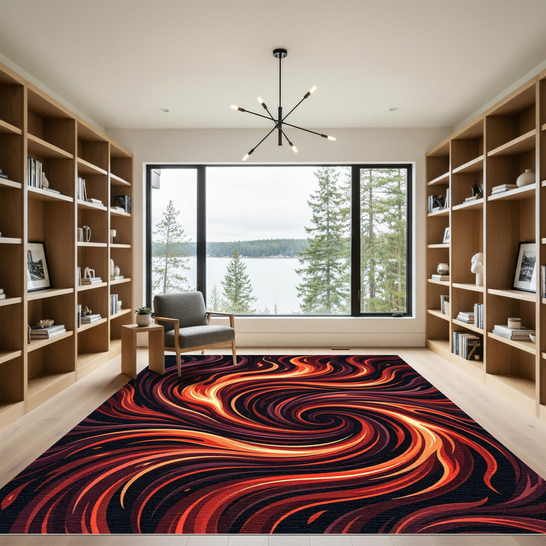 Fiery Orange Swirling Vortex Rug