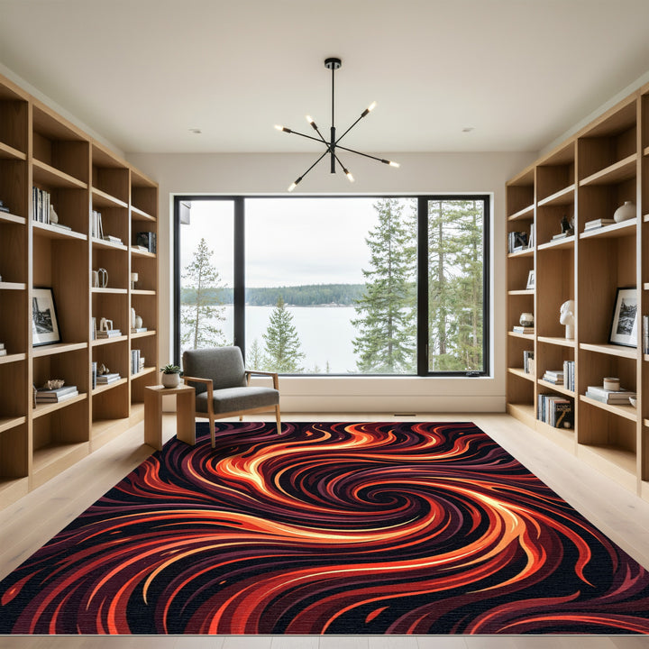 Fiery Orange Swirling Vortex Rug