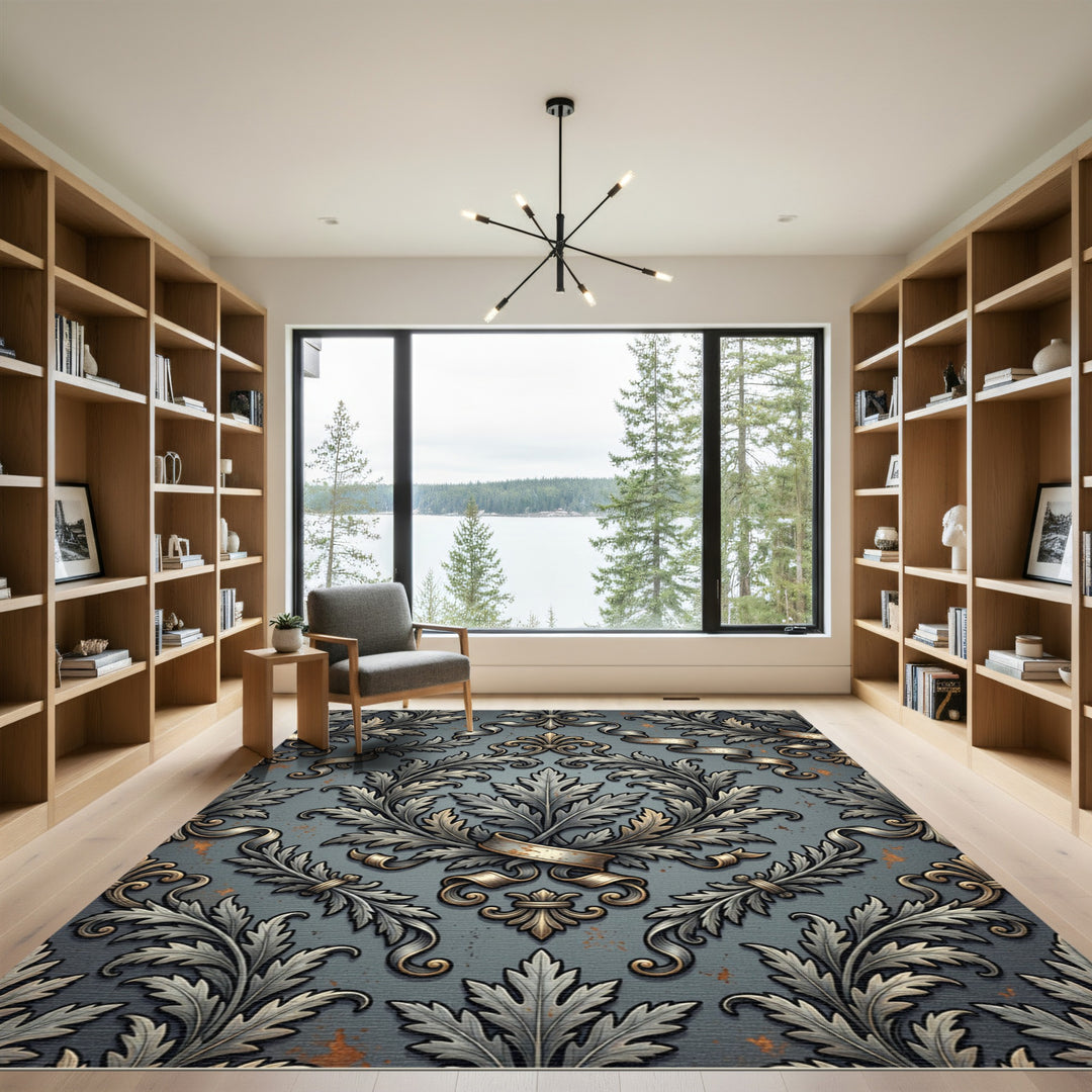Antique Silver Leaf Scroll Rug