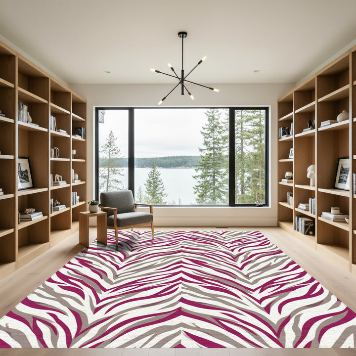 Magenta Gray Animal Print Stripes Rug