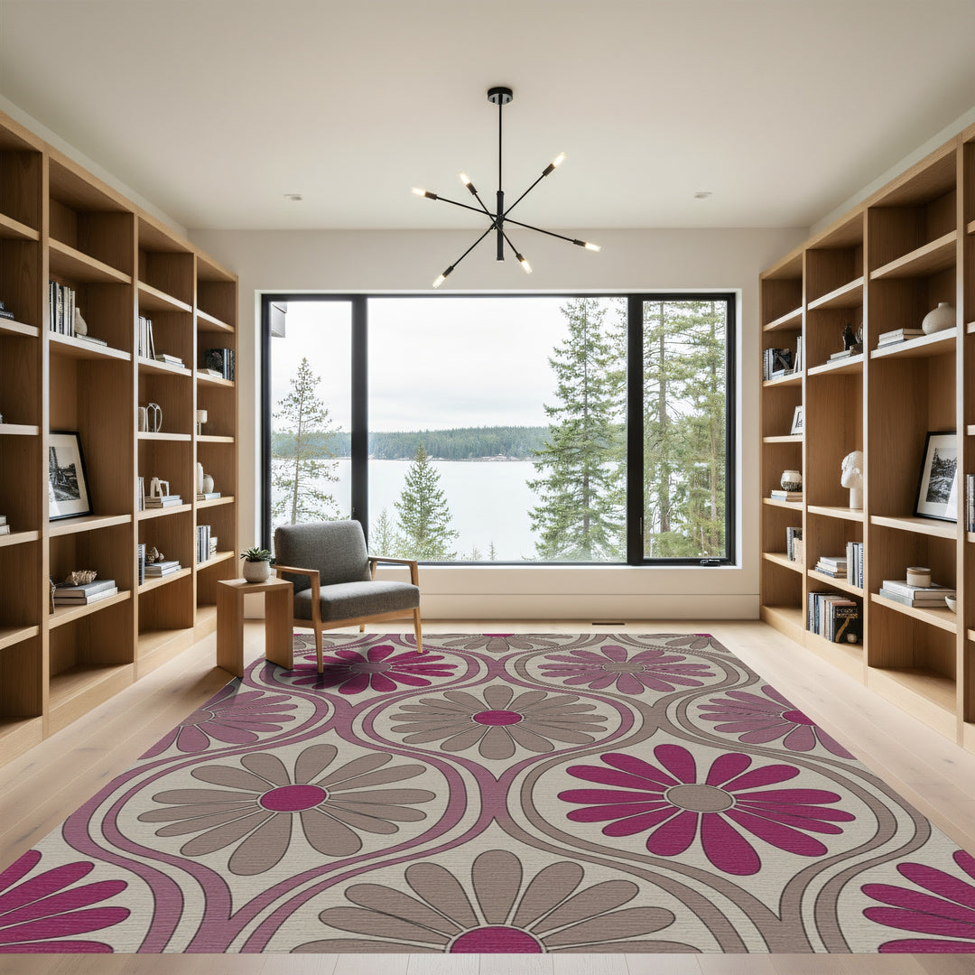 Groovy Fuchsia Daisy Oval Rug