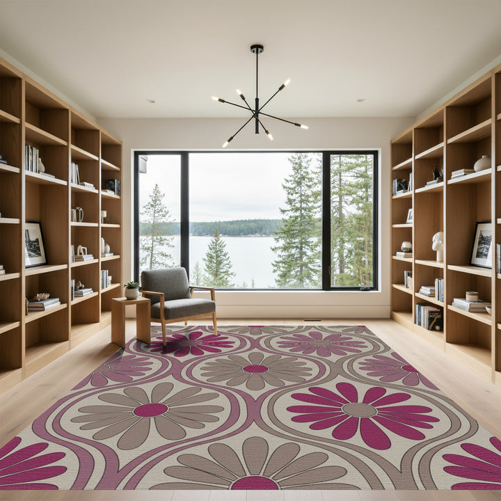 Groovy Fuchsia Daisy Oval Rug