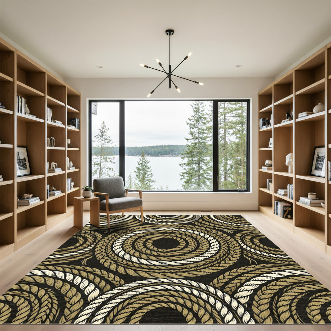 Braided Rope Swirls Tan Cream Rug