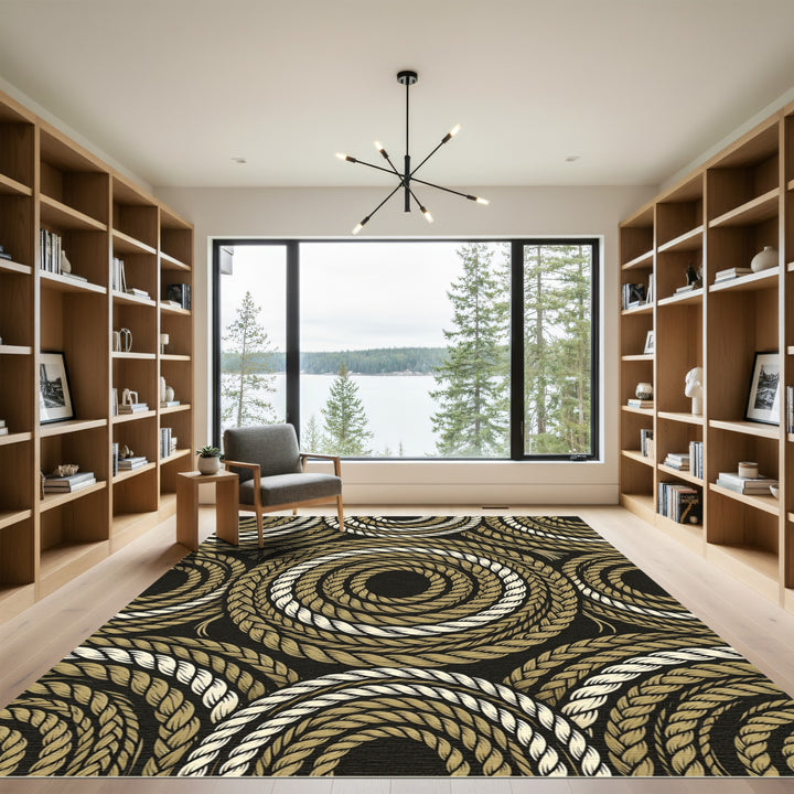 Braided Rope Swirls Tan Cream Rug