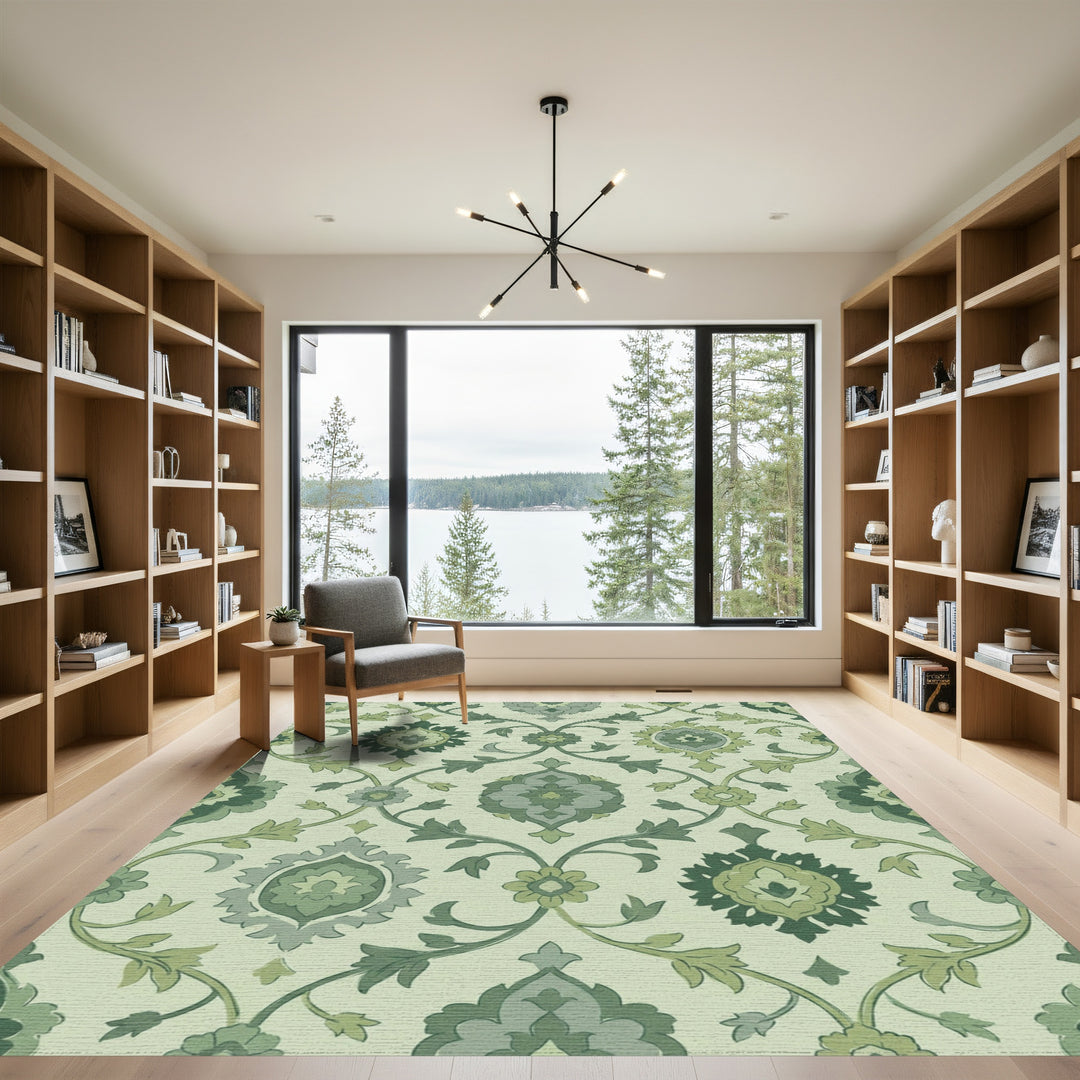 Emerald Green Floral Lattice Rug