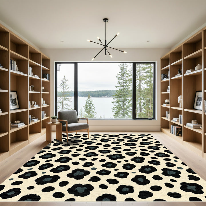 Black Leopard Spots Cream Rug