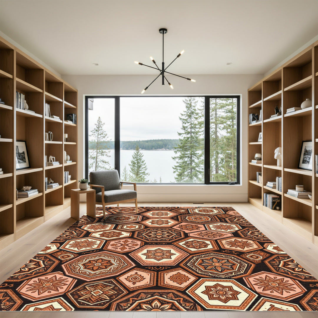 Geometric Terracotta Floral Octagon Rug
