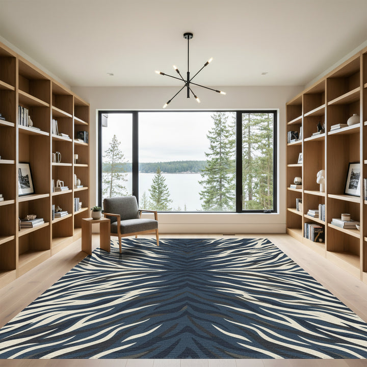 Deep Blue Zebra Stripe Abstraction Rug