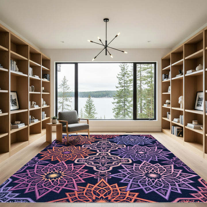 Vibrant Geometric Star Mandala Rug