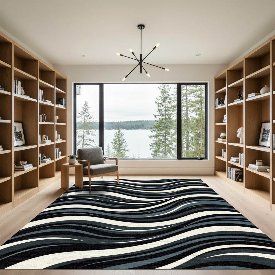 Monochrome Abstract Wave Rug