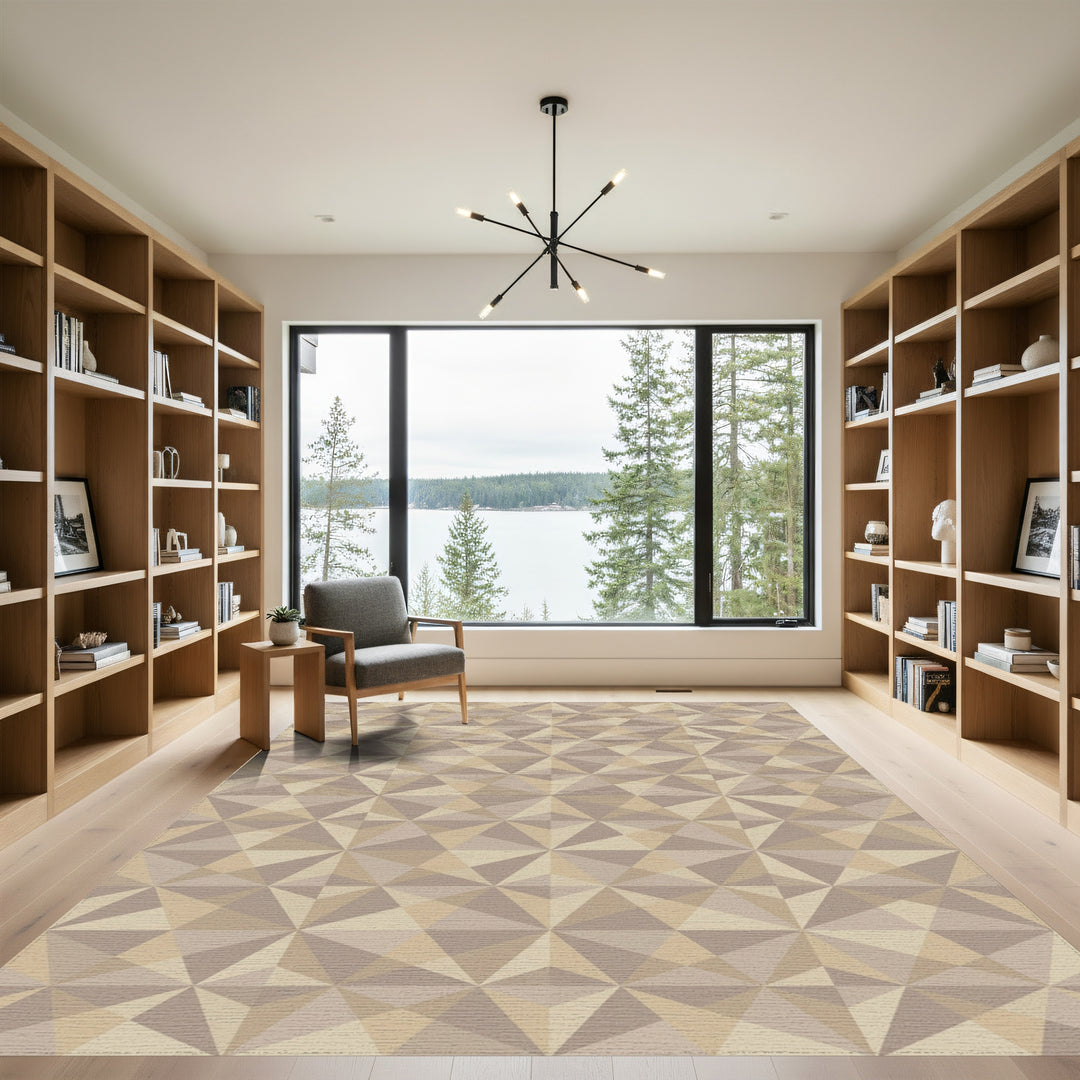 Geometric Taupe Faceted Prism Rug
